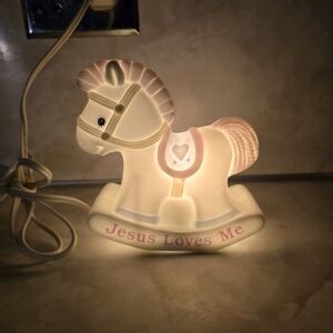 Vintage 1989 Enesco Jesus Loves Me Rocking Horse Nursery Baby Nightlight Tested